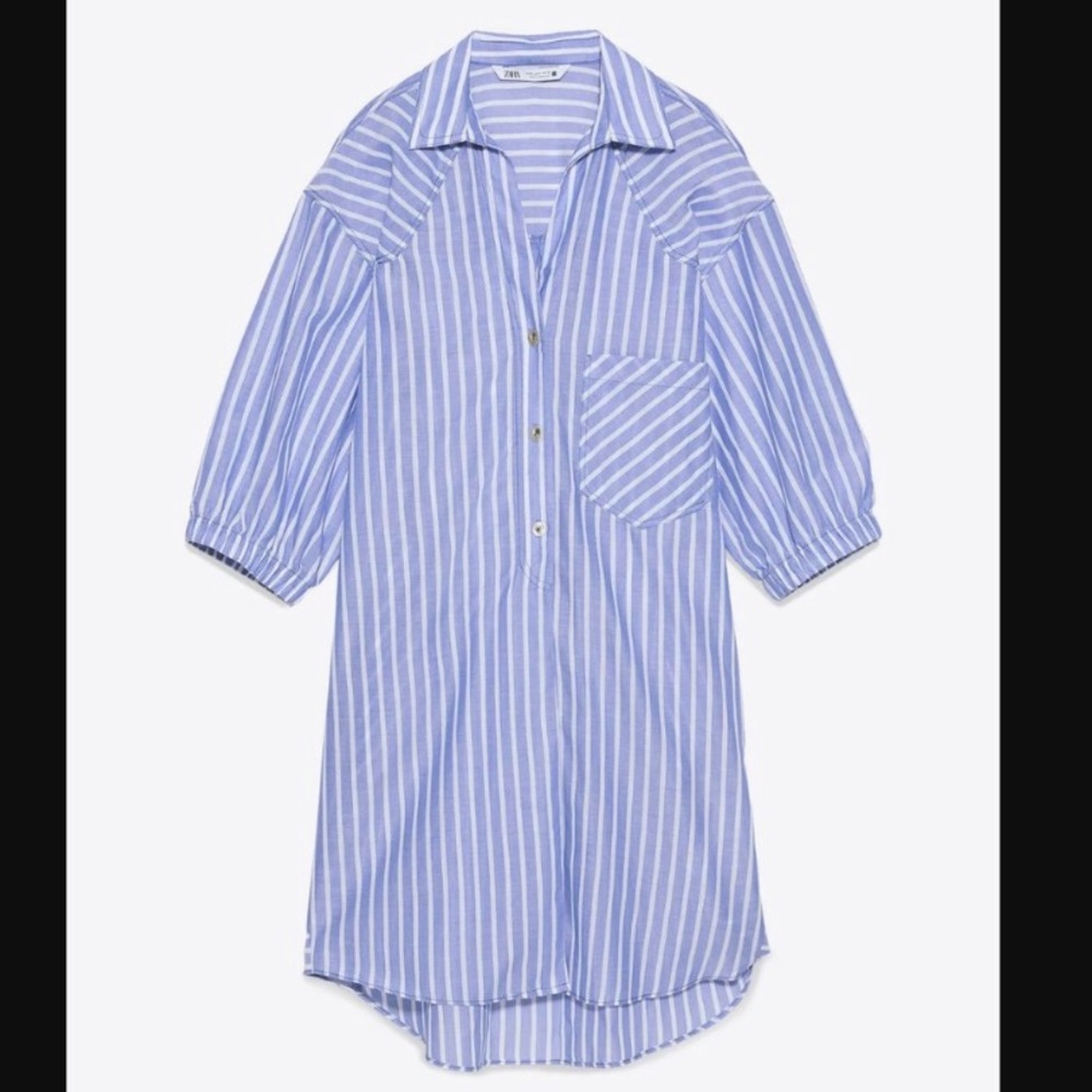 Zara blue and white shirt dress NWT